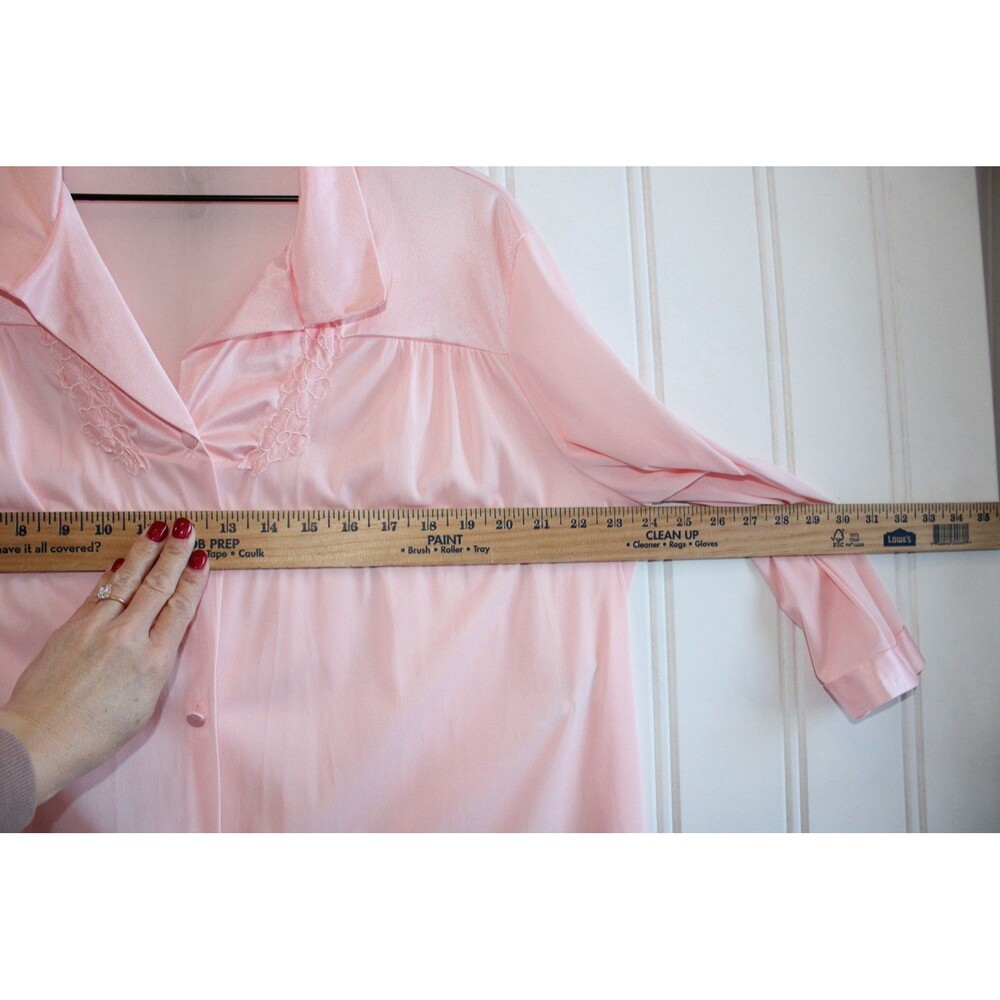 Vanity Fair Vintage Pink Satin Dressing Gown L Cottagecore Y2K Coquette Lace USA - Picture 4 of 9